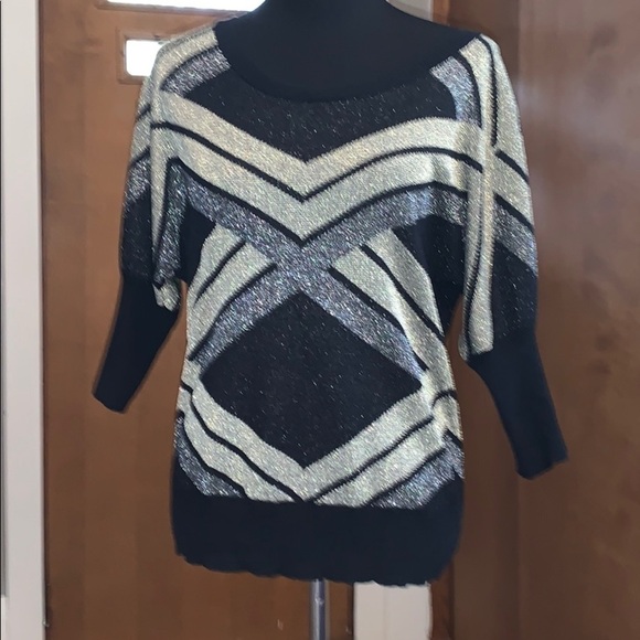Worthington Sweaters - Worthington black, silver/gold metallic sweater